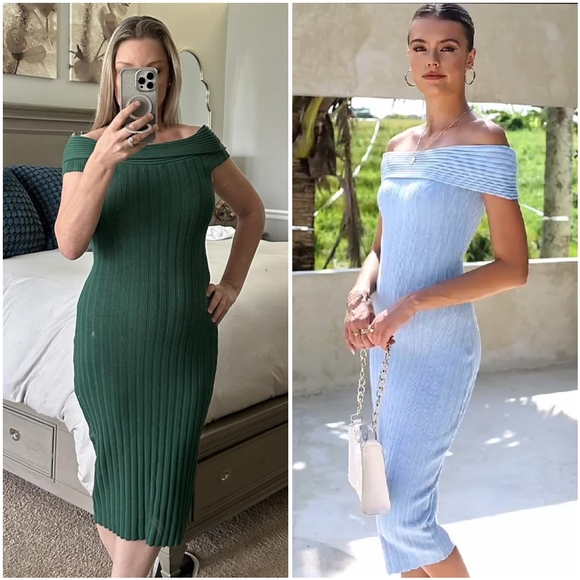 NWT Prettygarden Red Off Shoulder Ribbed Knit Bodycon Sweater Midi Dress S - Picture 5 of 12